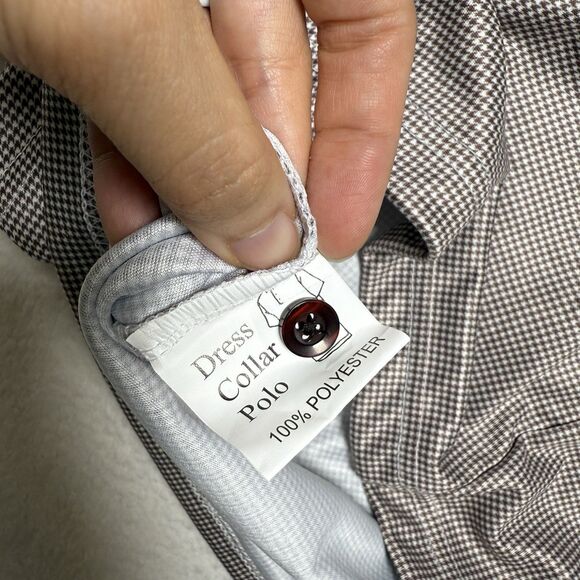Collars & Co Mens Semi Spread Collar Polo Size M Brown Houndstooth Golf Preppy - Picture 4 of 8